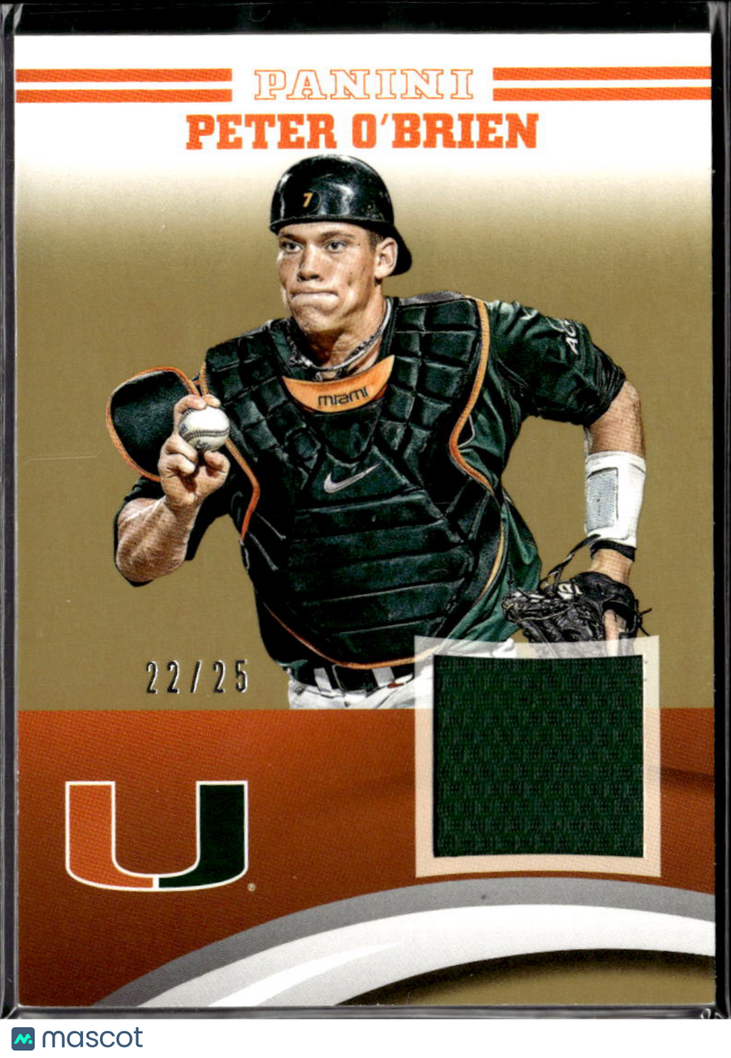 Peter O'Brien 2015 Panini GOLD Jersey Patch 22/25 Miami Hurricanes