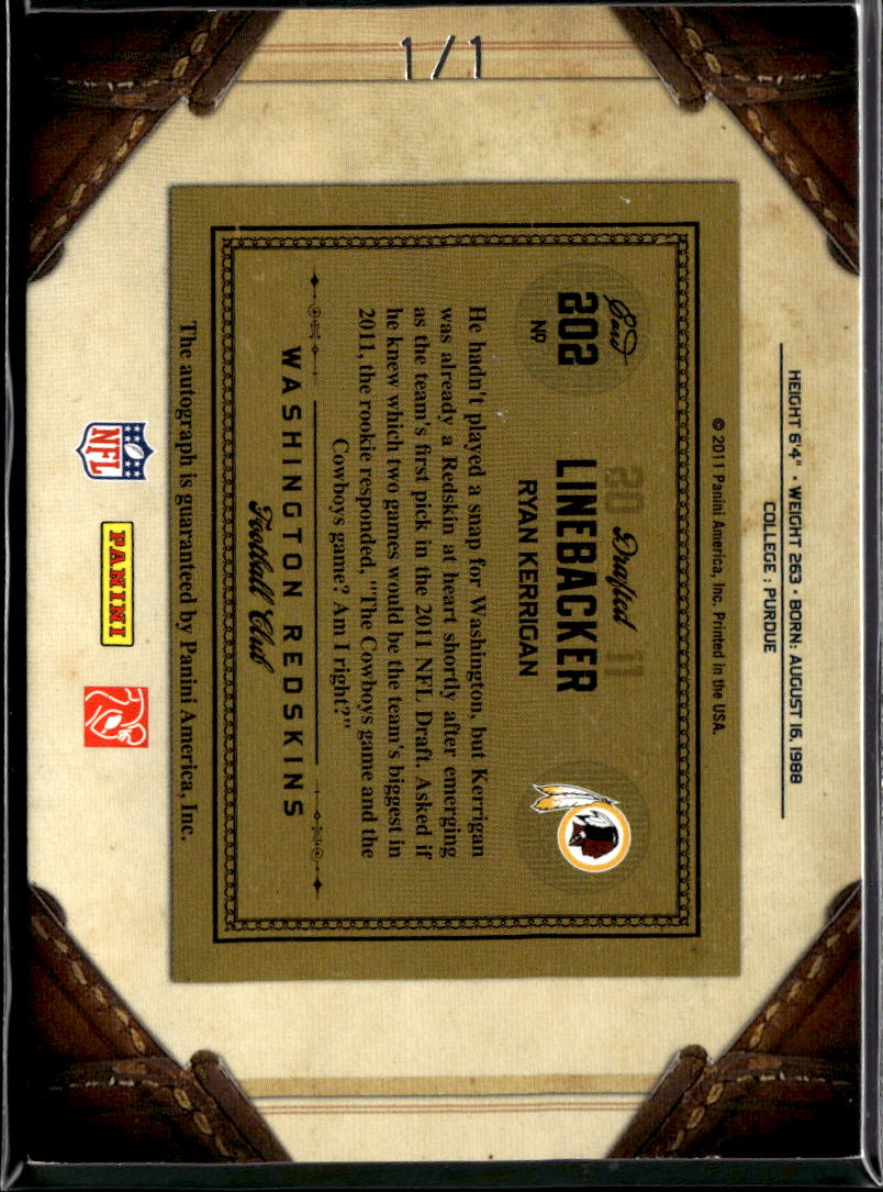 Ryan Kerrigan 2011 Timeless Treasures Auto Autograph RC Rookie Redskins 1/1