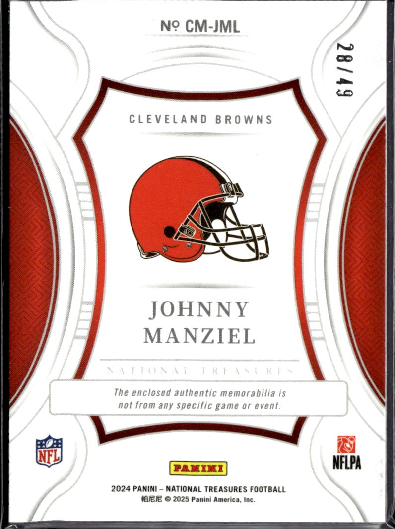 Johnny Manziel 2024 National Treasures Jersey Patch 28/49 Cleveland Browns