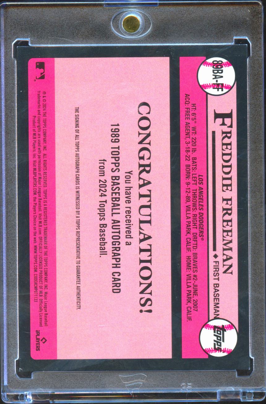 Freddie Freeman 2024 Topps '89 On Card Auto Autograph Los Angeles Dodgers