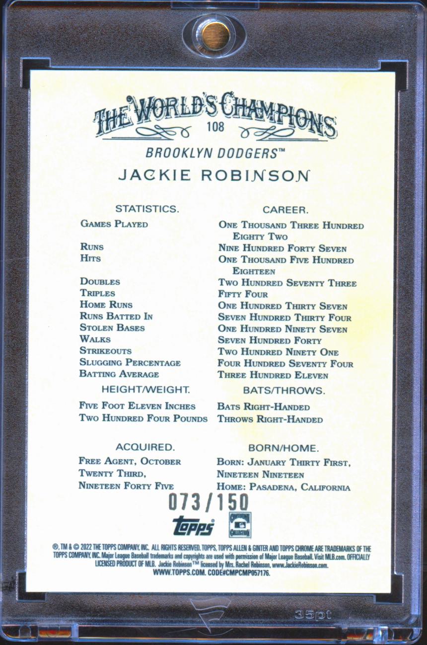 Jackie Robinson 2022 Topps Allen & Ginter Blue Refractor 73/150 Brooklyn Dodgers