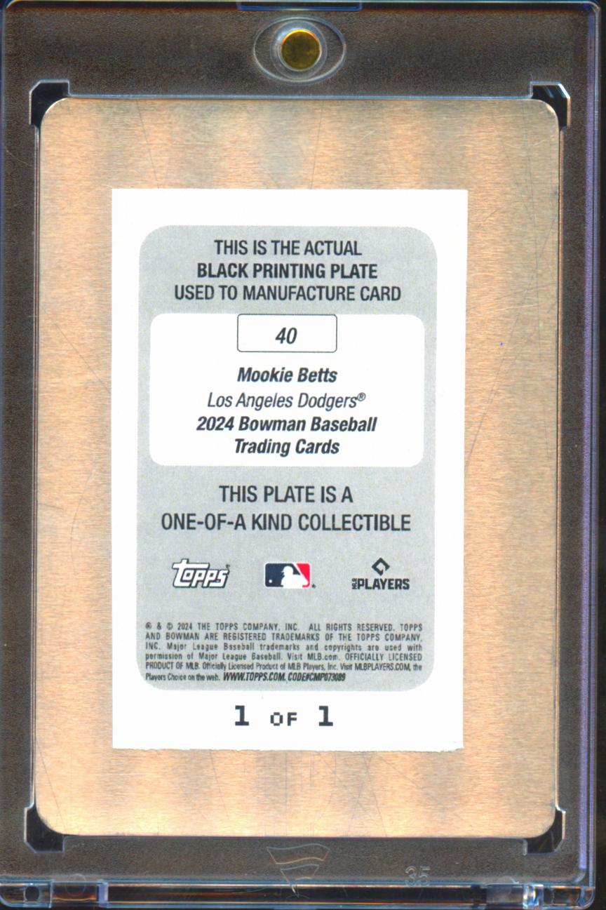 Mookie Betts 2024 Bowman Black Printing Plate 1/1 #40 Los Angeles Dodgers