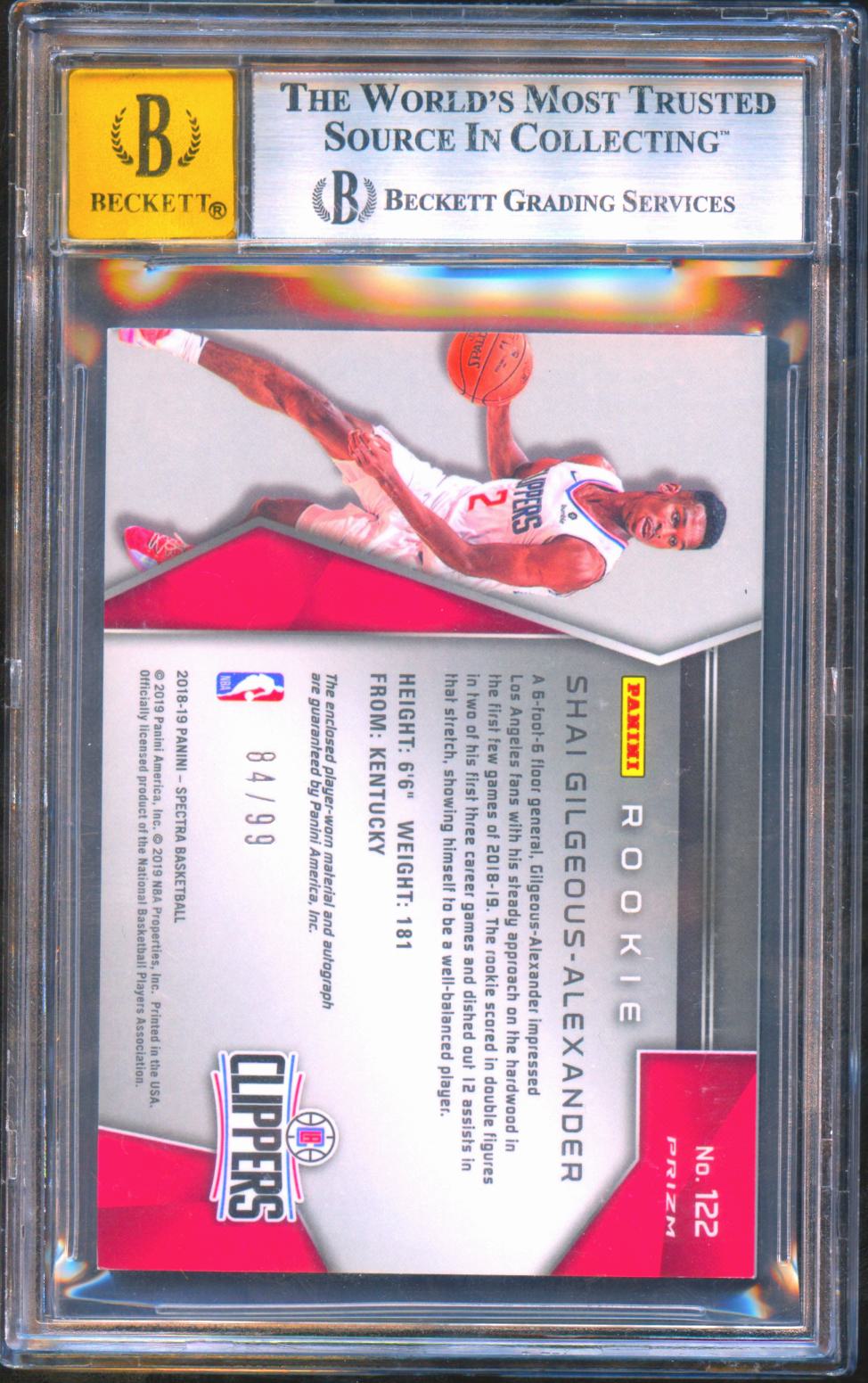 Shai Gilgeous-Alexander 2018-19 Spectra Autograph Patch RC Thunder /99 BGS 8.5