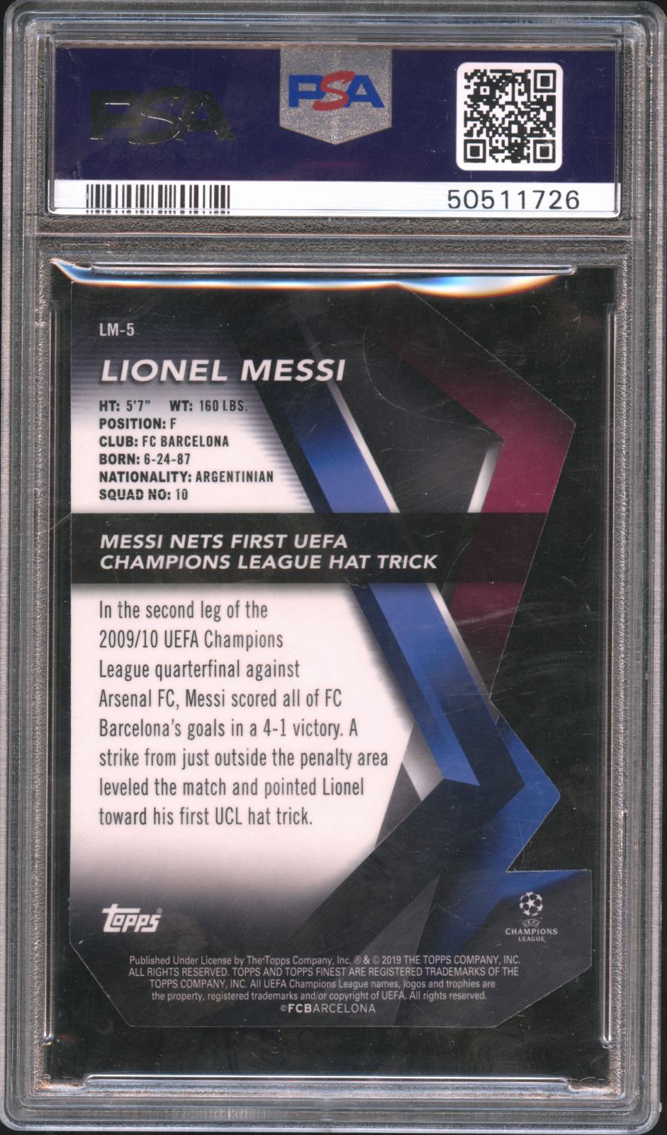 Lionel Messi 2018 Finest UEFA Champions Finest Careers Die-Cut Barcelona PSA 9