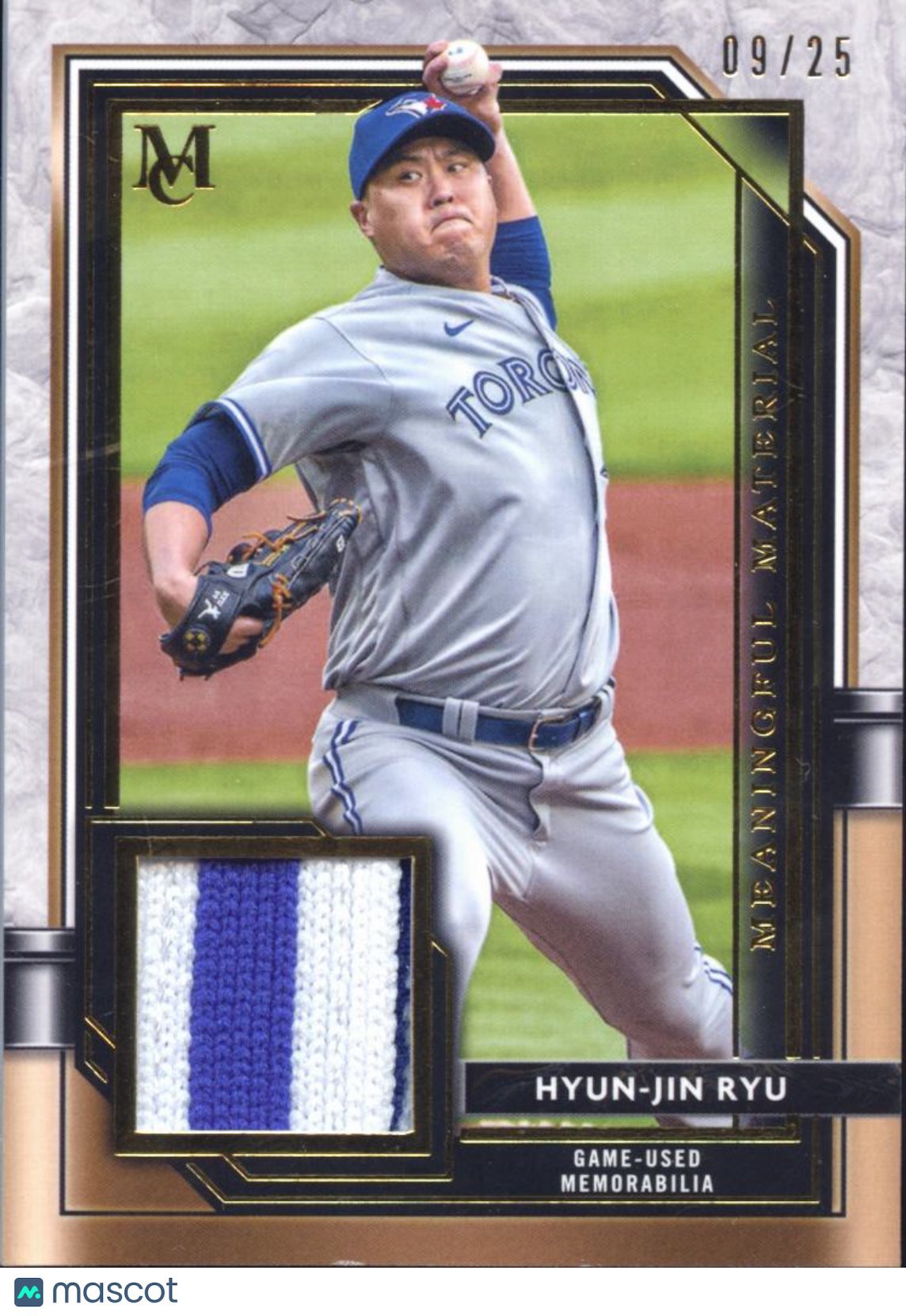 Hyun-Jin Ryu 2021 Topps Museum Collection Game Worn Patch 9/25 Toronto Blue Jays