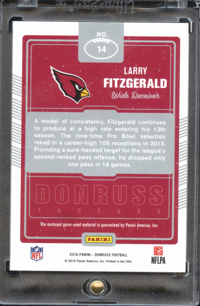 Larry Fitzgerald 2016 Donruss Game Worn Captain Patch 13/25 Arizona Cardinals