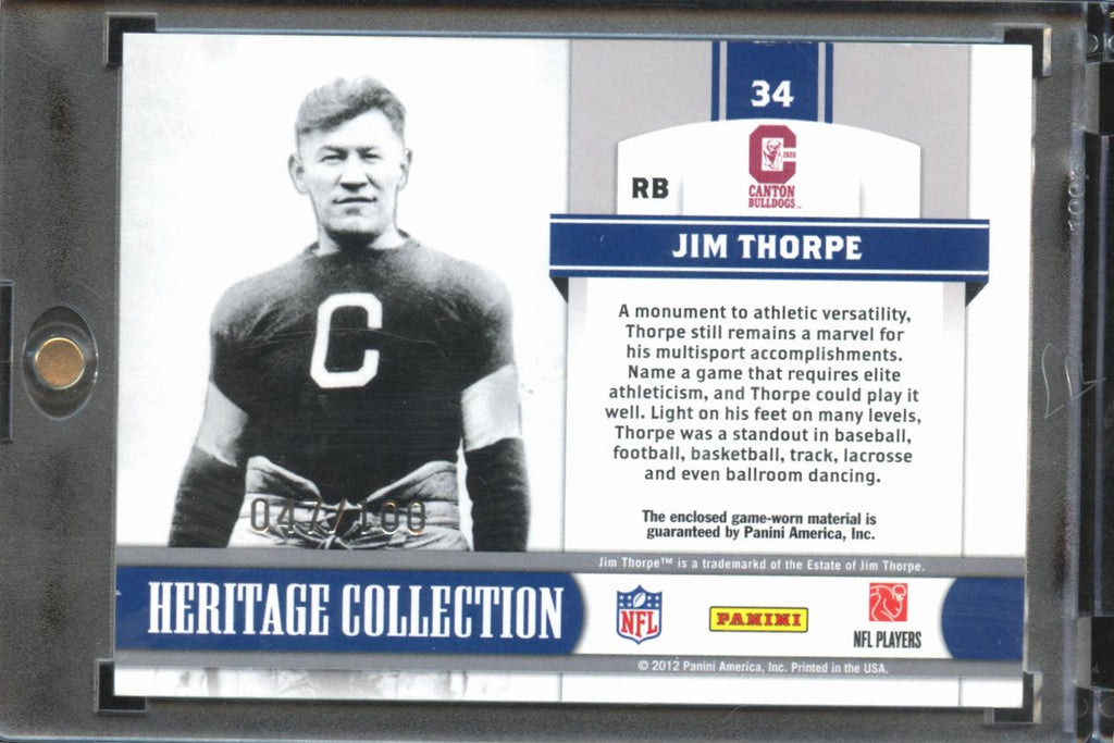 Jim Thorpe 2012 Totally Certified Game Worn Jersey Patch 47/100 Canton Bulldogs
