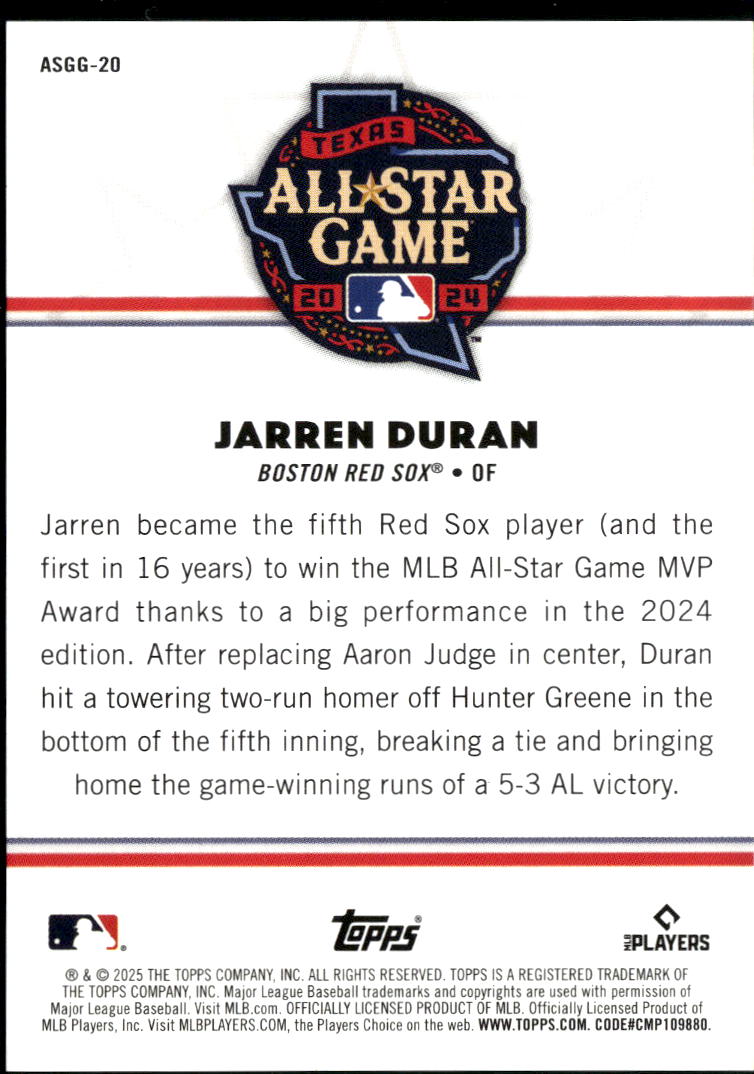 Jarren Duran 2025 Topps MLB All-Star Game Greats GOLD 10/50 Boston Red Sox