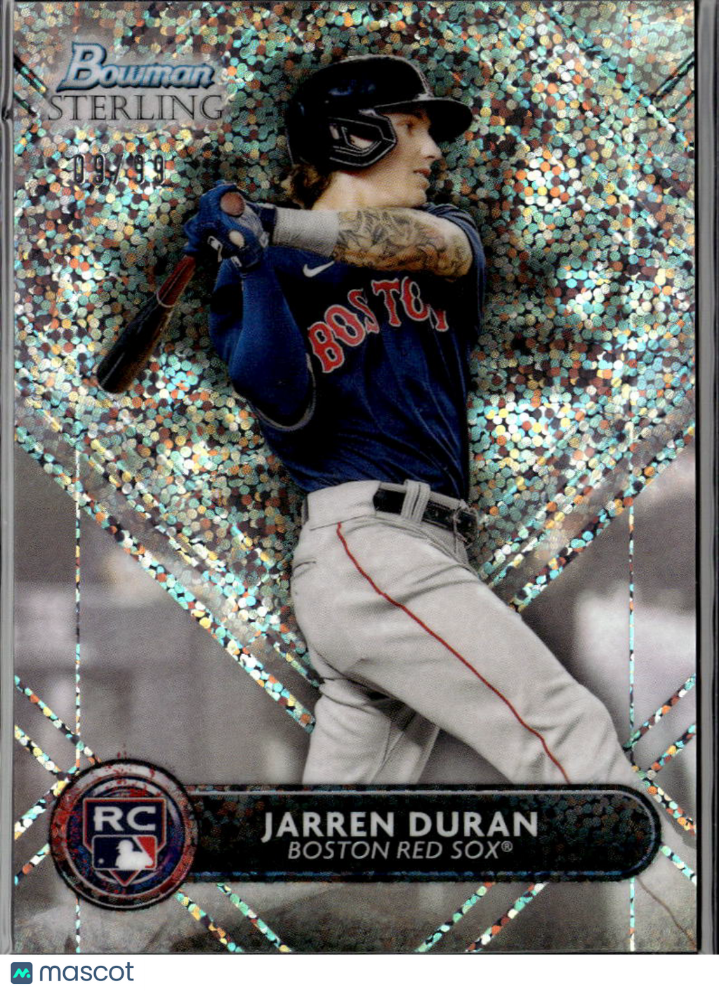 Jarren Duran 2022 Bowman Sterling RC Speckle Refractor 9/99 Boston Red Sox