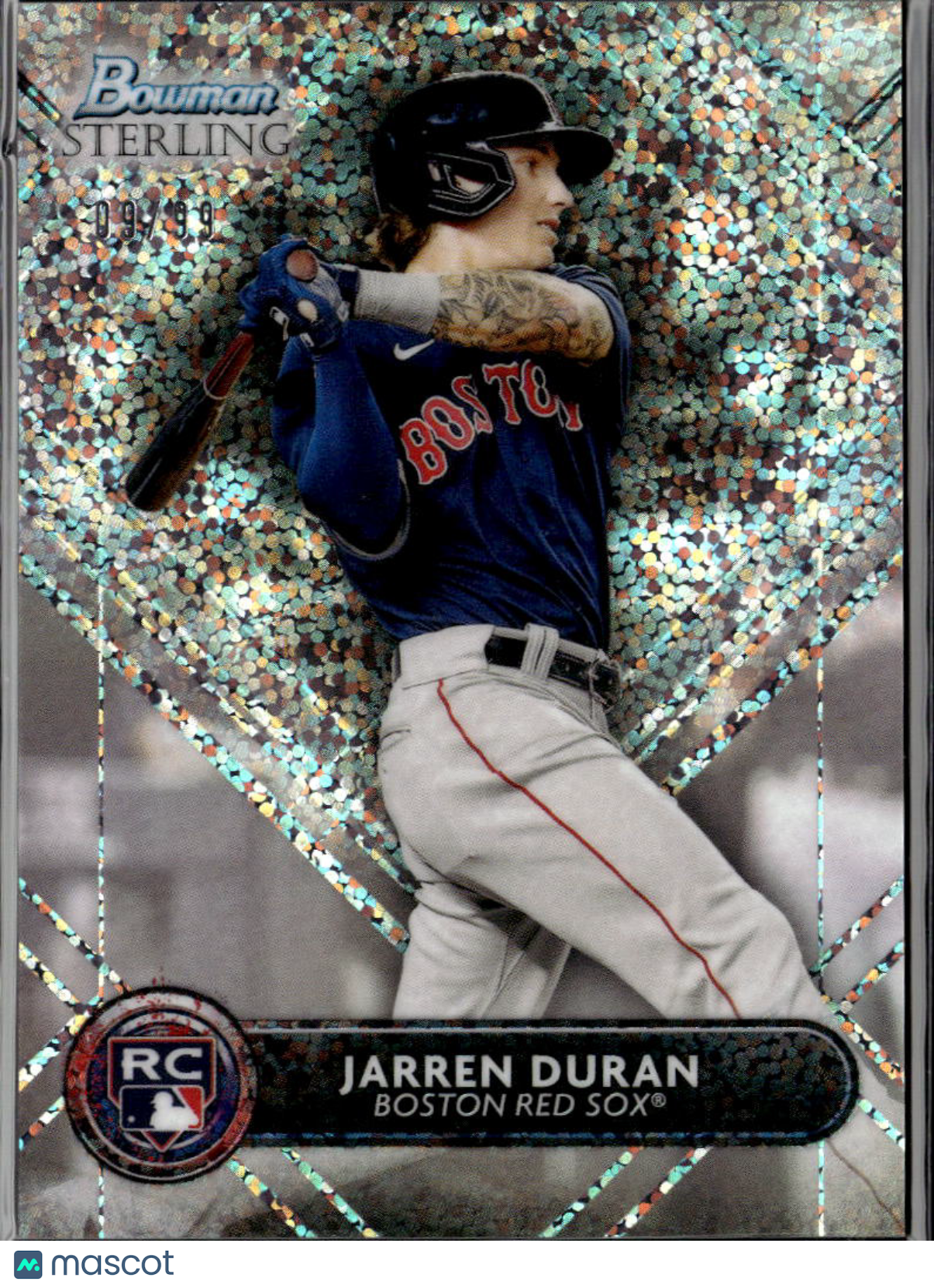 Jarren Duran 2022 Bowman Sterling RC Speckle Refractor 9/99 Boston Red Sox