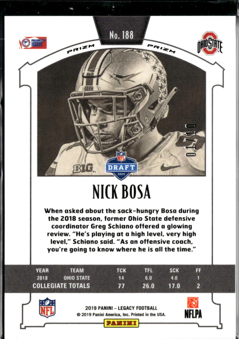 Nick Bosa 2019 Legacy Pink Ice Rookie RC SSP 1/10 Ohio State Buckeyes