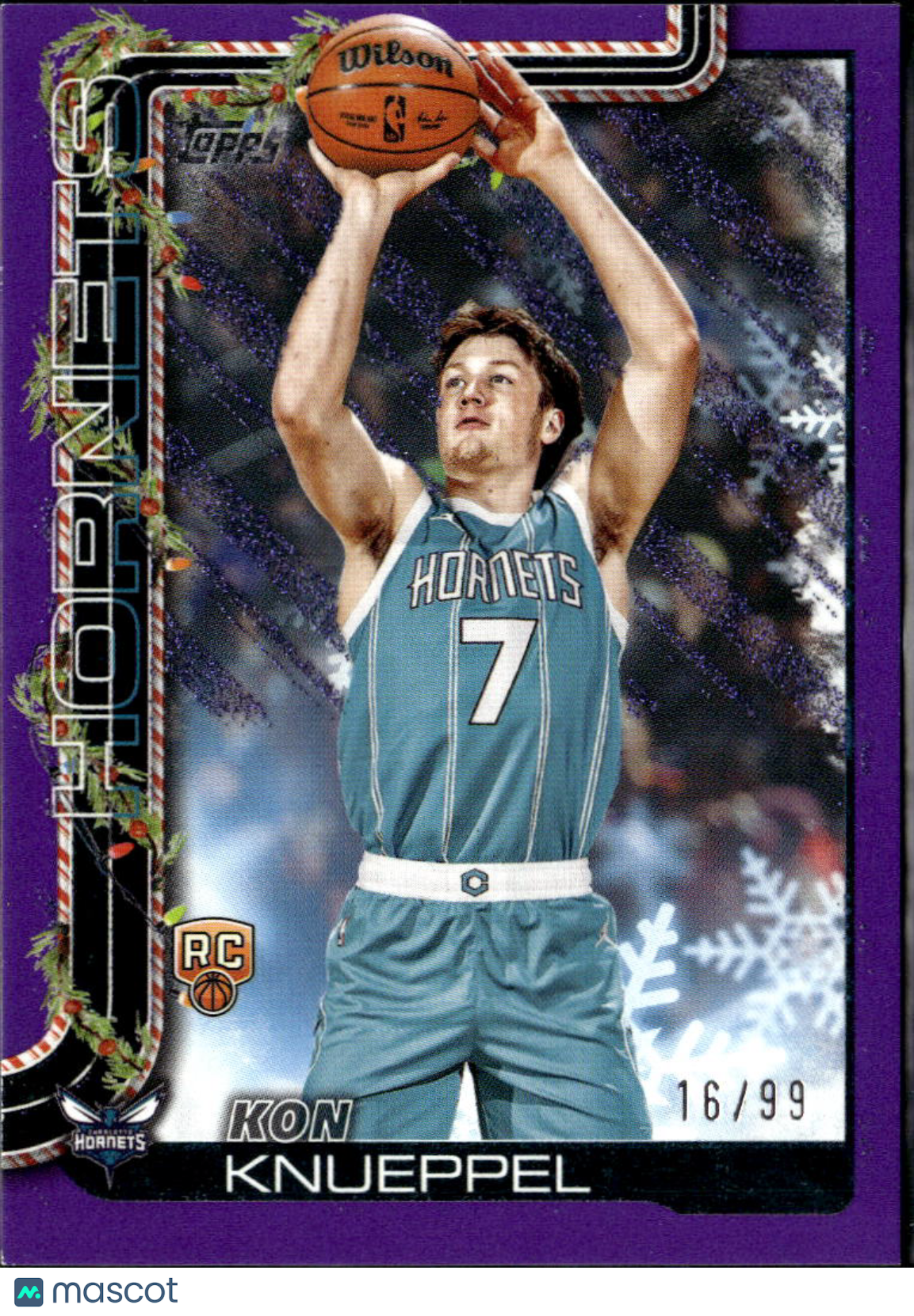 Kon Knueppel 2025 Topps Holiday Purple Rookie RC 16/99 Charlotte Hornets