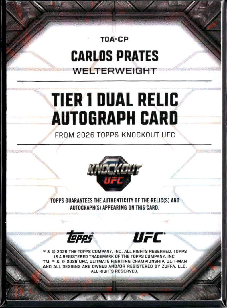 Carlos Prates 2026 Topps Knockout UFC Auto Autograph Patch 51/99 MMA