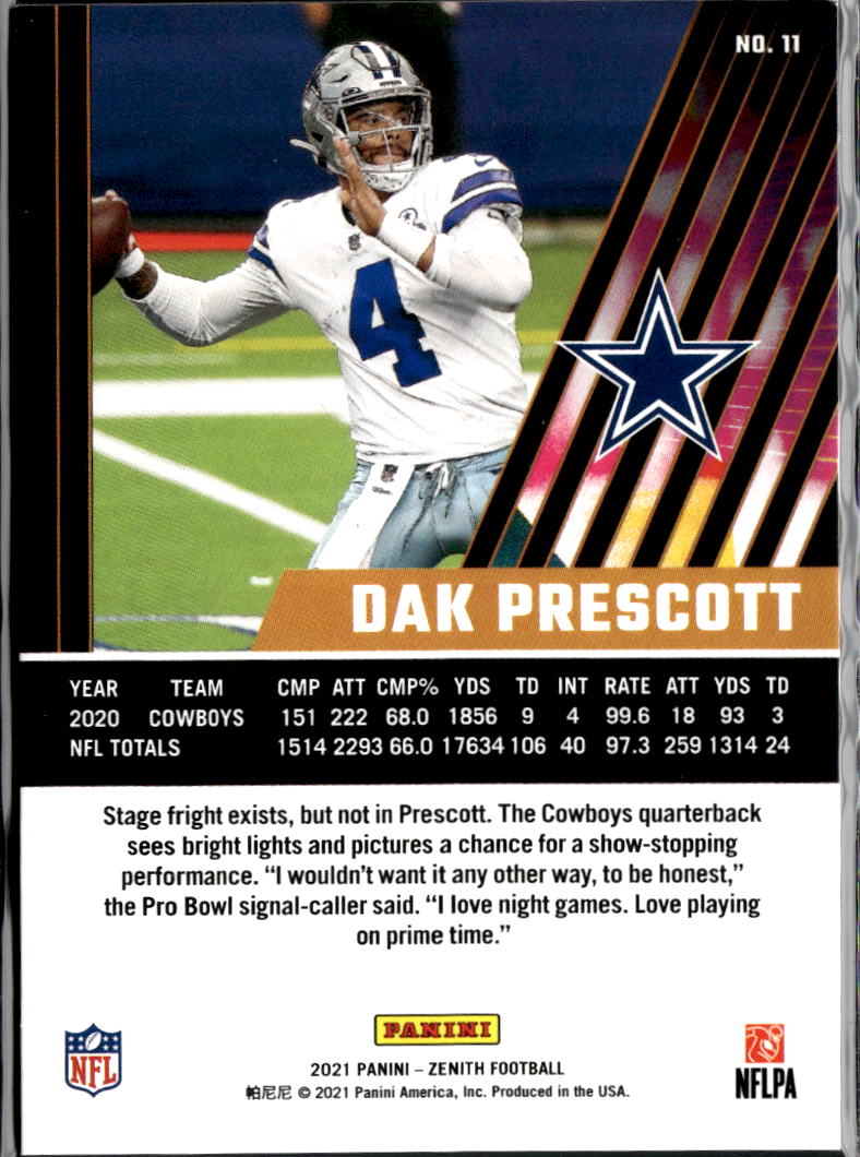 Dak Prescott 2021 Zenith Emerald Green Artist Proof 4/5 JERSEY NUMBER Cowboys