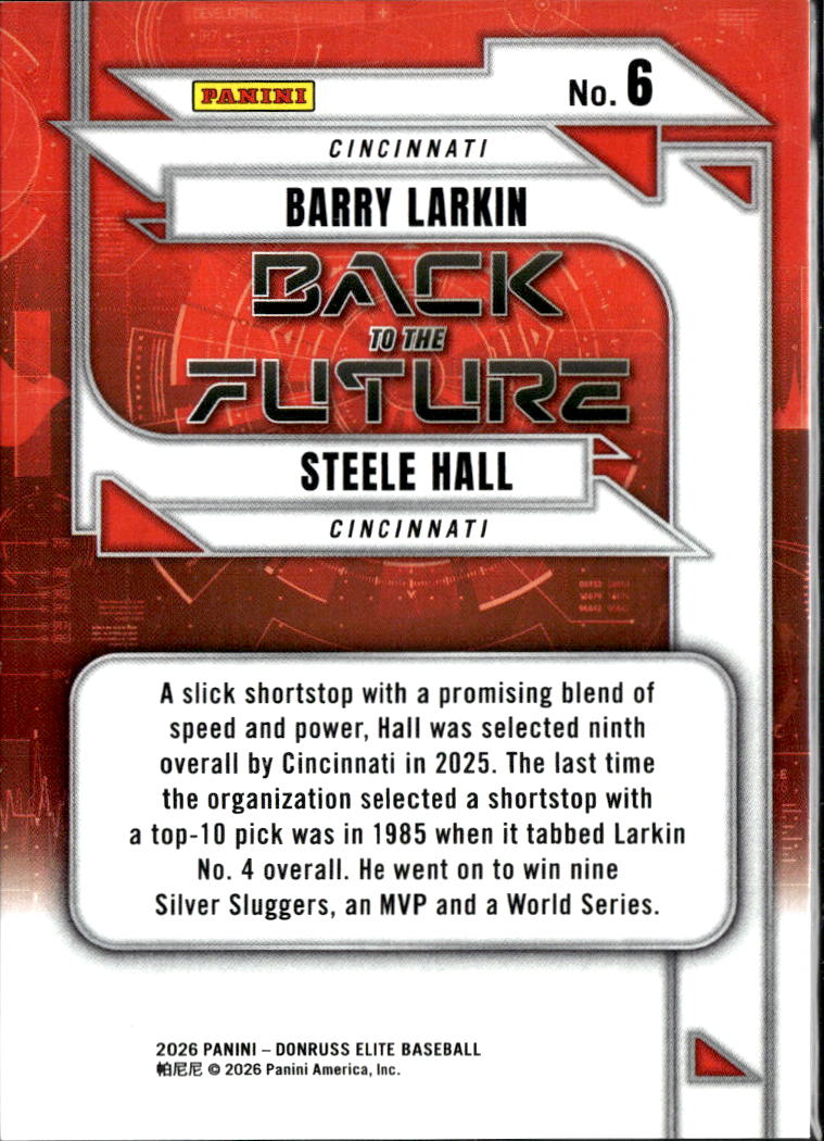 Steele Hall / Barry Larkin 2026 Elite Back to the Future Black RC 1/1 Reds