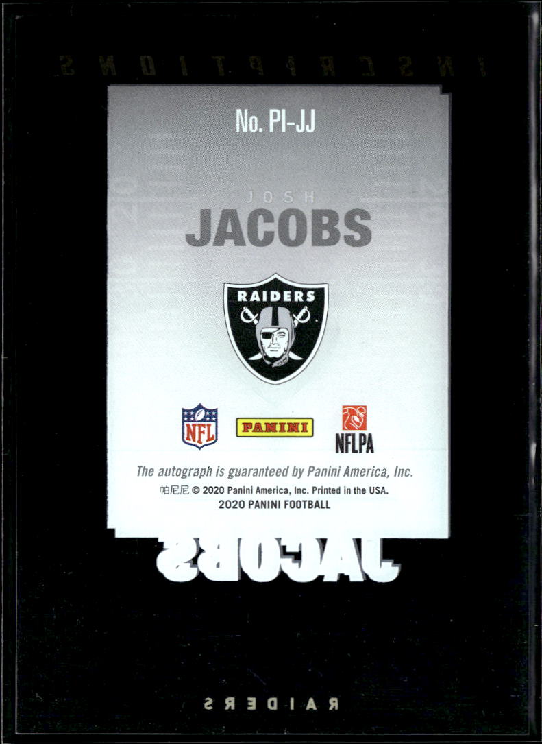 Josh Jacobs 2020 Pinnacle Inscriptions Auto Autograph 52/100 Las Vegas Raiders