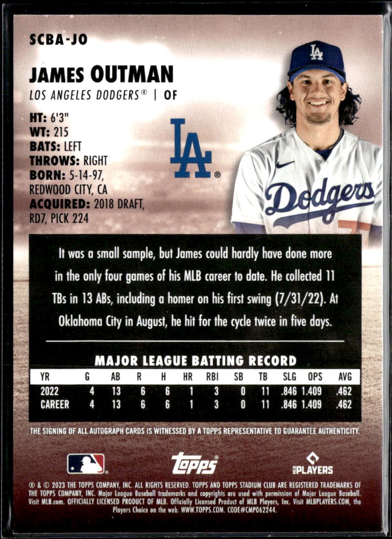 James Outman 2023 Topps Stadium Club Auto Autograph RC LA Dodgers