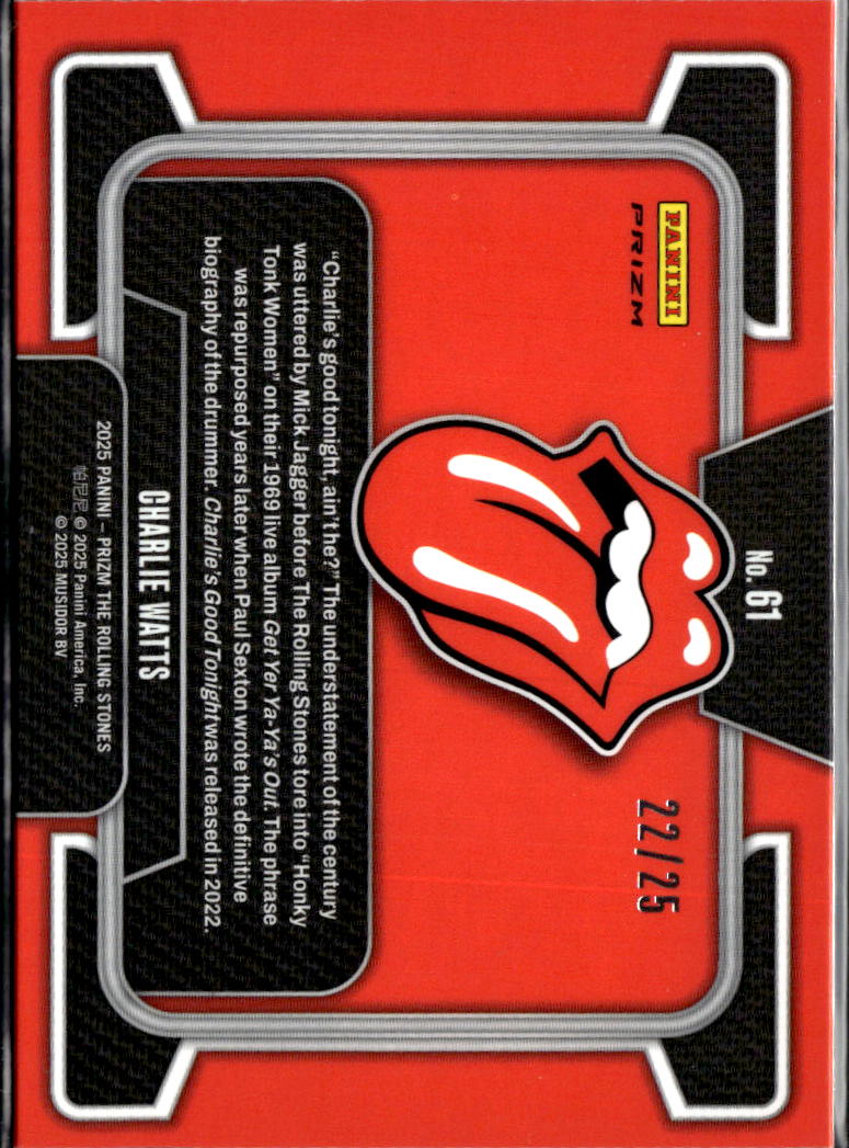 2025 Panini Prizm The Rolling Stones Charlie Watts 22/25 #61