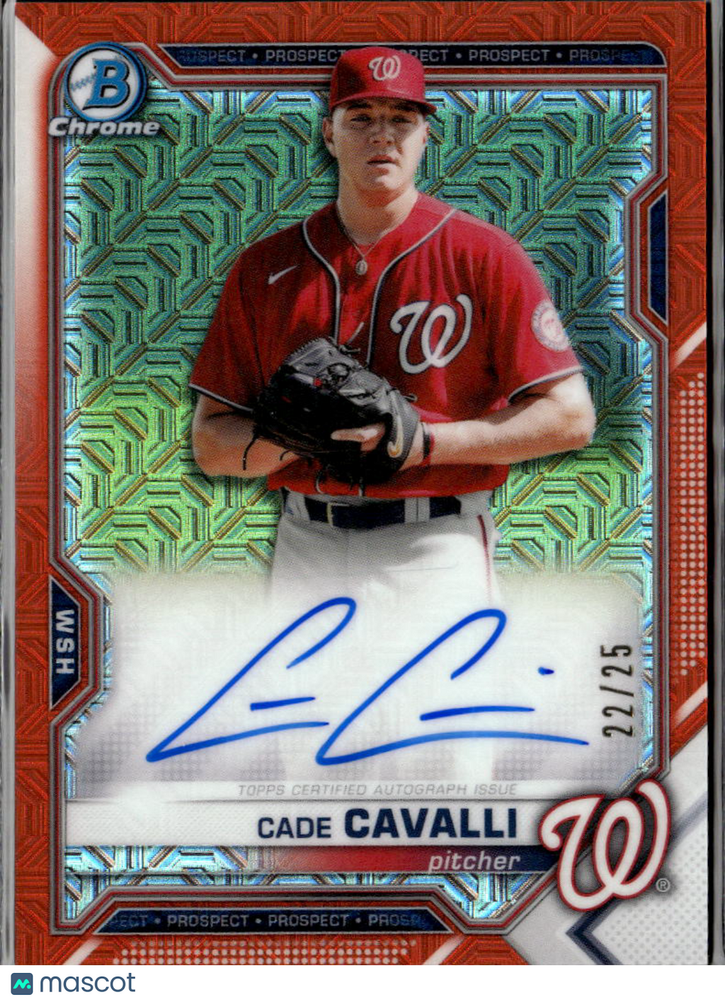 Cade Cavalli 2021 Bowman Chrome Auto Autograph Orange 22/25 Washington Nationals