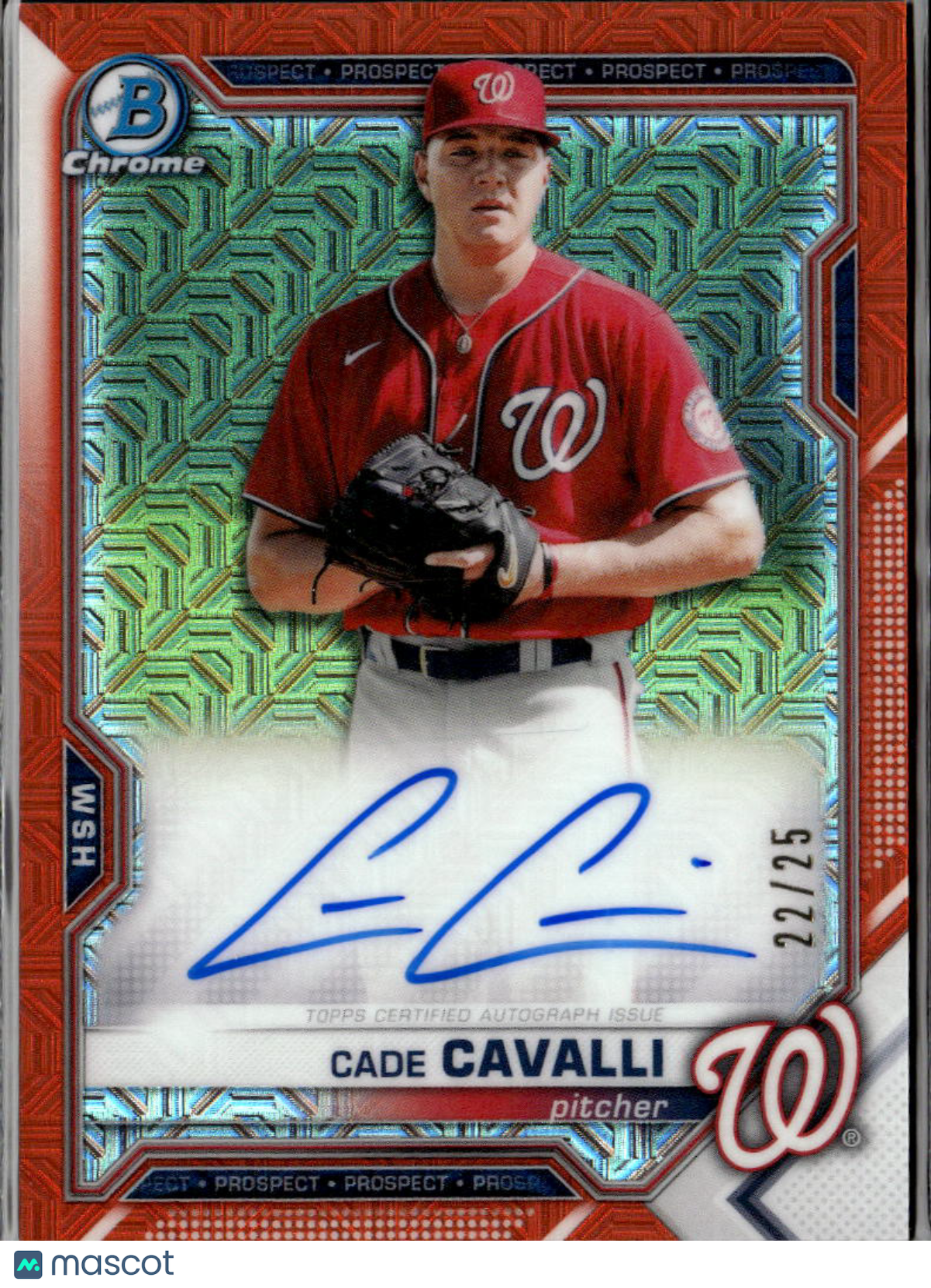 Cade Cavalli 2021 Bowman Chrome Auto Autograph Orange 22/25 Washington Nationals