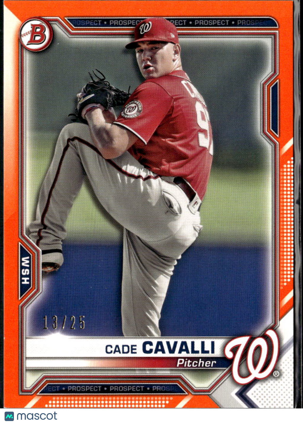 Cade Cavalli 2021 Bowman Orange Parallel 13/25 Washington Nationals