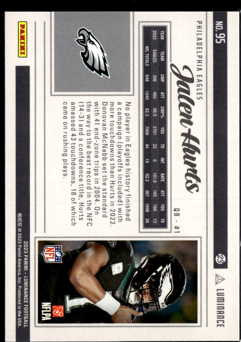 Jalen Hurts 2023 Panini Luminance Blue Parallel 83/150 Philadelphia Eagles