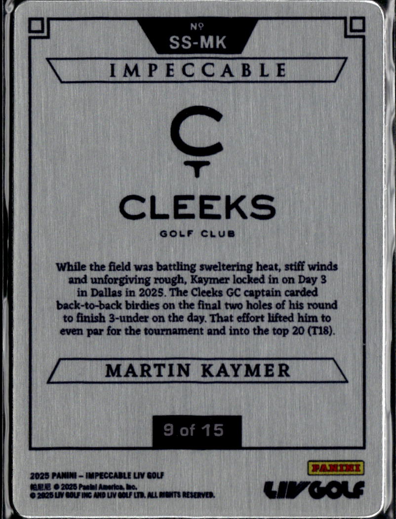 Martin Kaymer 2025 Panini Impeccable Stainless Stars Red 9/15 Cleeks GC