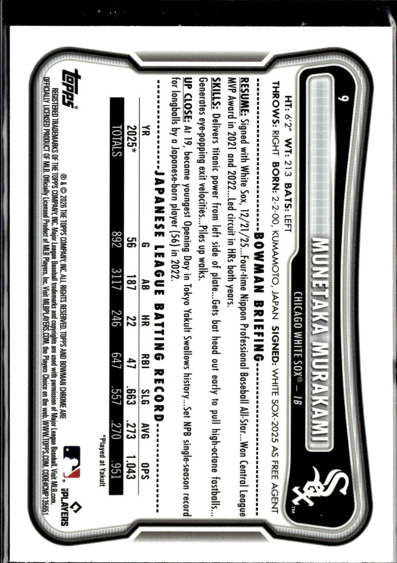 Munetaka Murakami 2026 Bowman Chrome RC Green Mojo 156/399 Chicago White Sox
