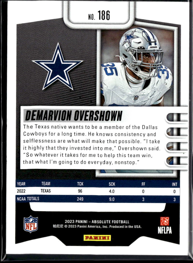 DeMarvion Overshown 2023 Absolute Spectrum Rookie RC 23/275 Dallas Cowboys