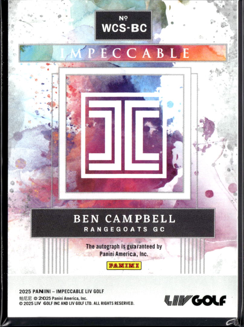 Ben Campbell 2025 Impeccable LIV Golf Auto Autograph RC 35/96 Rangegoats