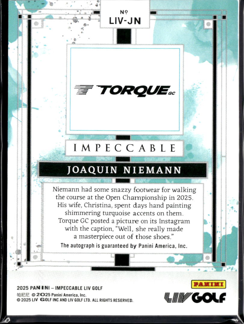 Joaquin Niemann 2025 Impeccable LIV Golf Auto Autograph 17/25 Torque GC