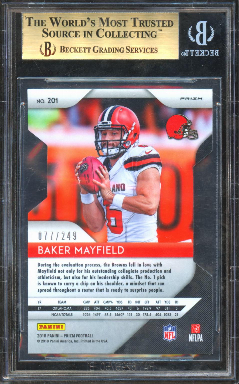 Baker Mayfield 2018 Prizm Orange Prizm Rookie RC Cleveland Browns 77/249 BGS 9.5