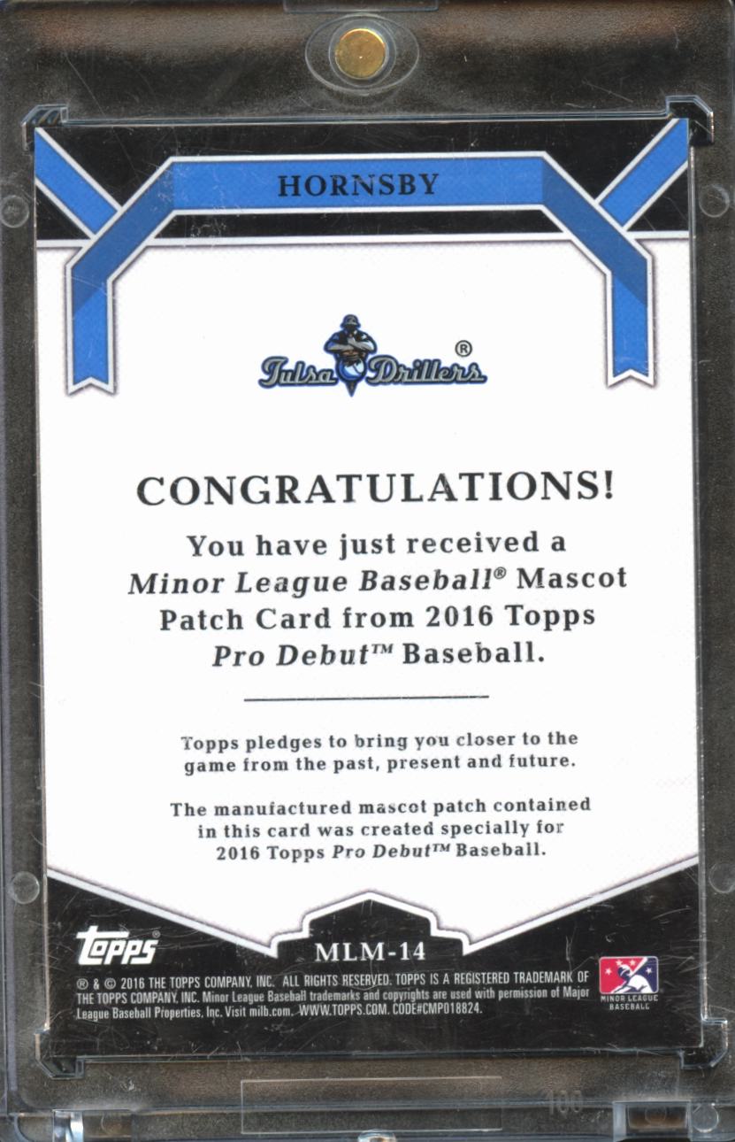 Hornsby 2016 Topps Pro Debut Mascot Patch SSP 4/5 Tulsa Drillers