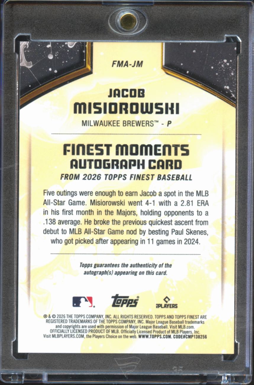 Jacob Misiorowski 2026 Topps Finest Moments Auto Autograph RC Brewers