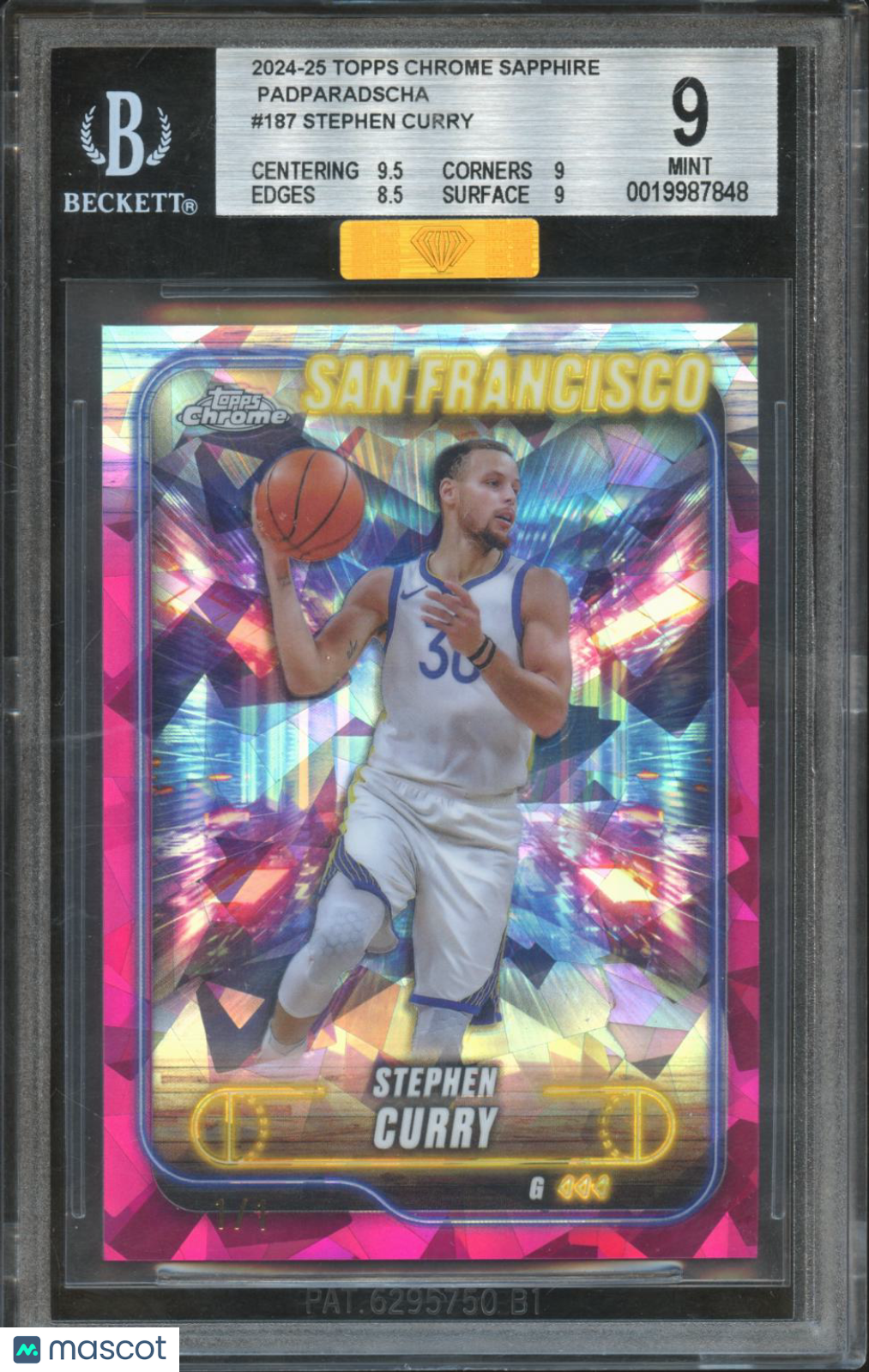Stephen Curry 2024 Topps Chrome Sapphire Padparadscha 1/1 BGS 9 MBA GOLD