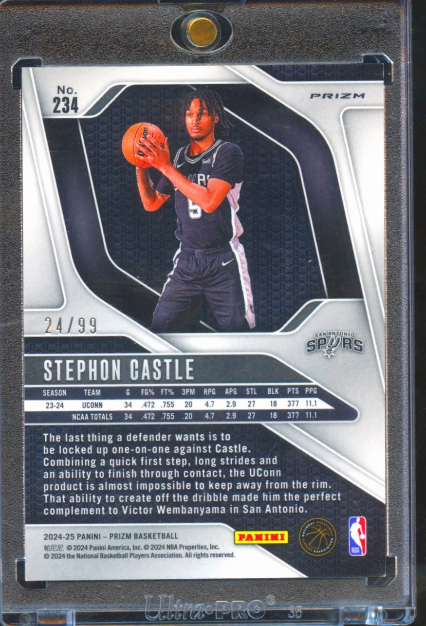 Stephon Castle 2024-25 Prizm Blue Seismic Rookie RC 24/99 San Antonio Spurs