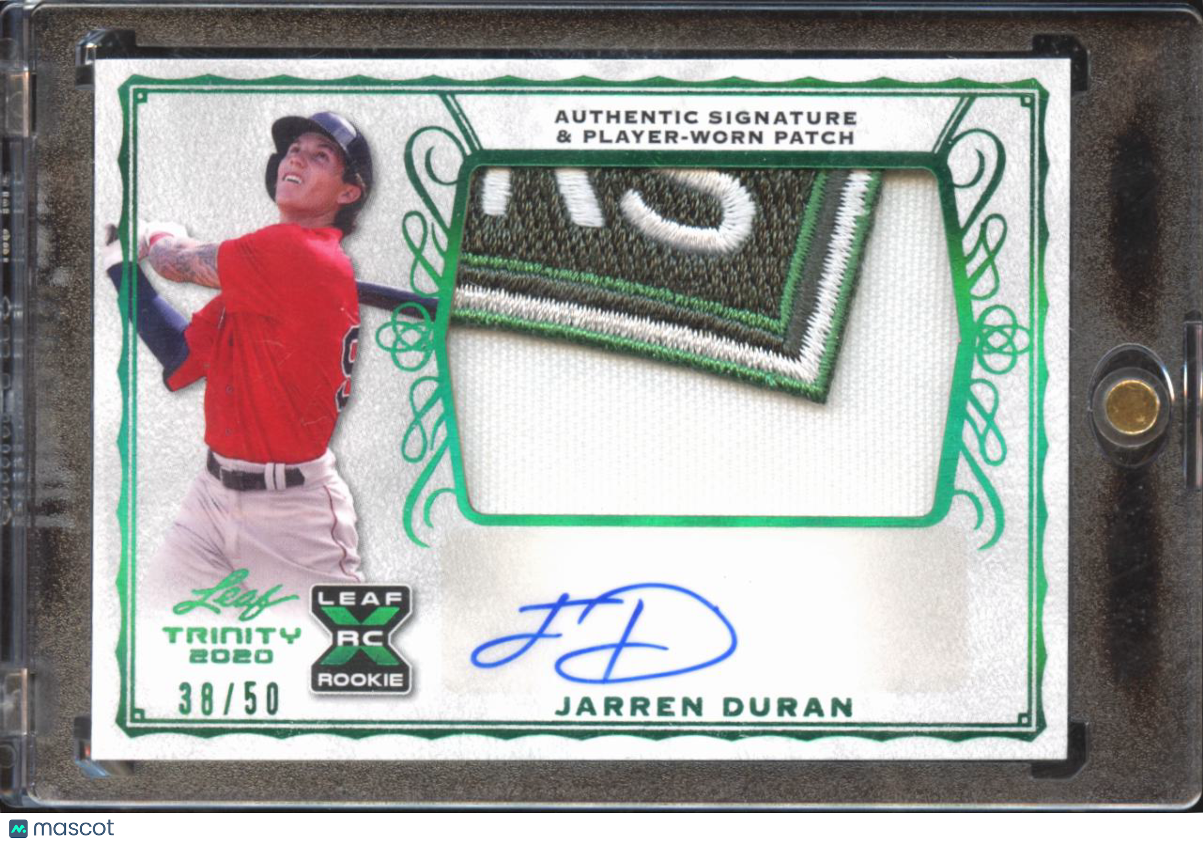 Jarren Duran 2020 Leaf Trinity Auto Autograph Logo Patch RC 38/50 Boston Red Sox