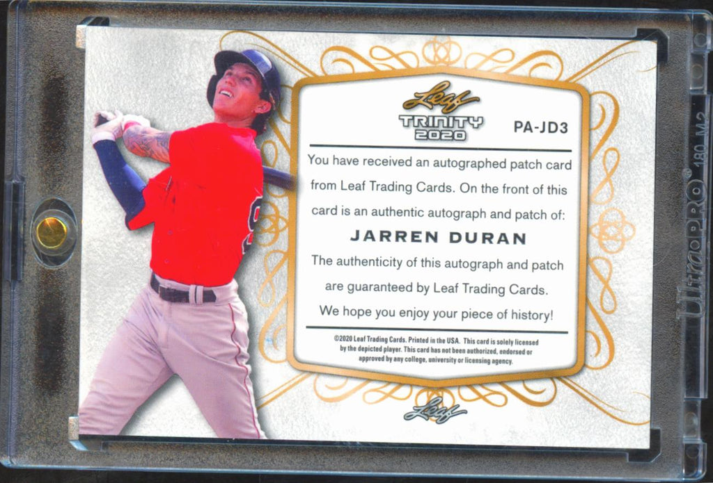 Jarren Duran 2020 Leaf Trinity Auto Autograph Logo Patch RC 38/50 Boston Red Sox