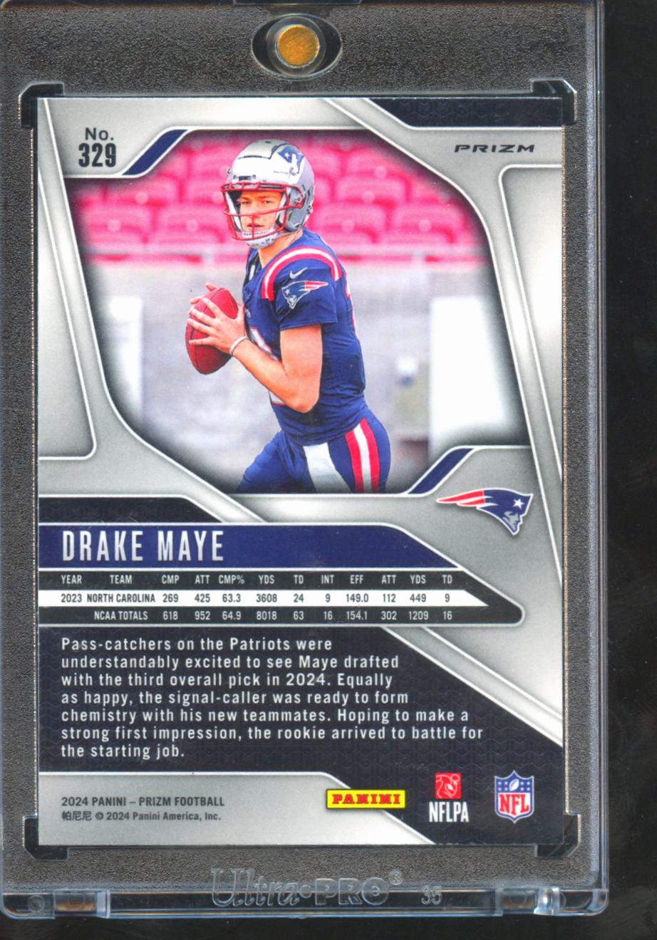 Drake Maye 2024 Panini Prizm RC Silver Prizm Rookie #329 New England Patriots