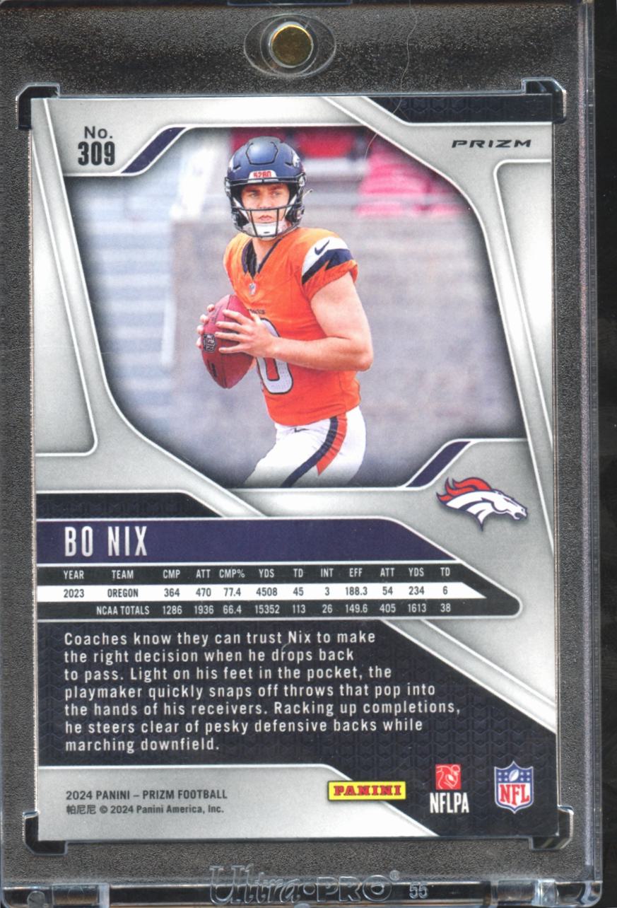Bo Nix 2024 Prizm Silver Prizm Rookie RC #309 Denver Broncos