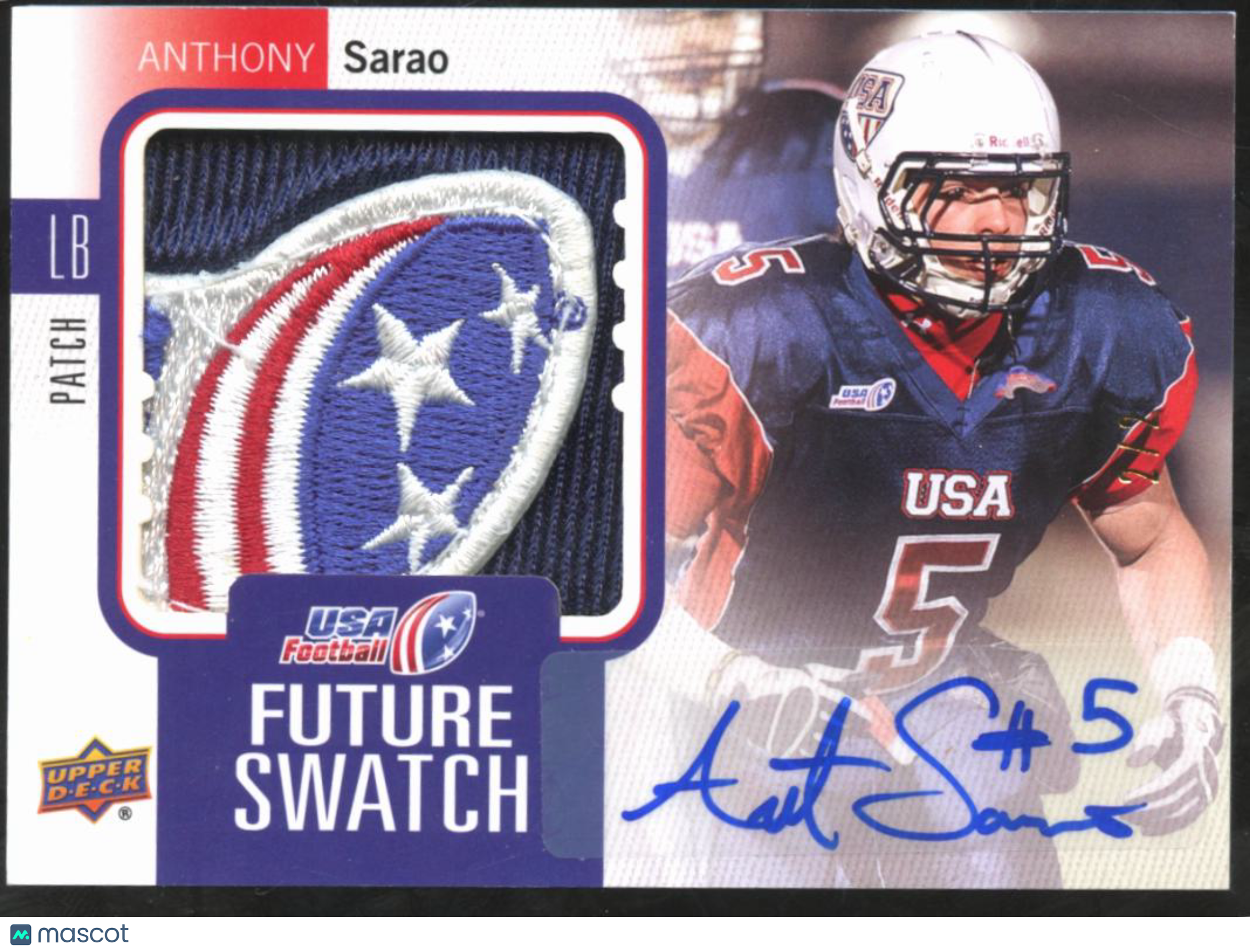 Anthony Sarao 2012 Upper Deck Auto Autograph Game Worn LOGO Patch 2/2 USA