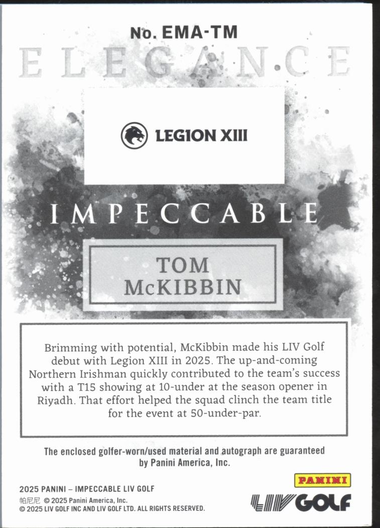 Tom Mckibbin 2025 Impeccable LIV Golf Elegance Auto Autograph Patch RC 51/54