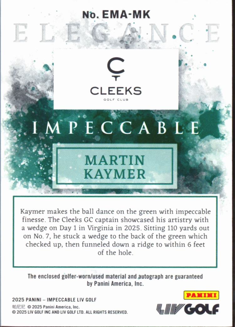 Martin Kaymer 2025 Impeccable LIV Golf Elegance Auto Autograph Patch 9/33