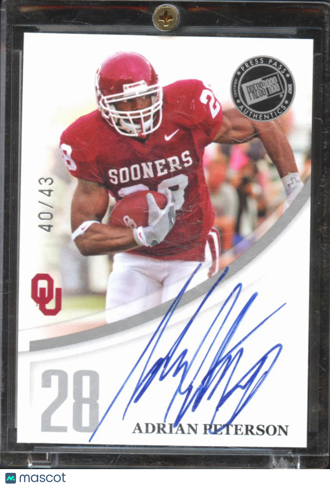 Adrian Peterson 2007 Press Pass Signings Auto /43 Oklahoma Sooners