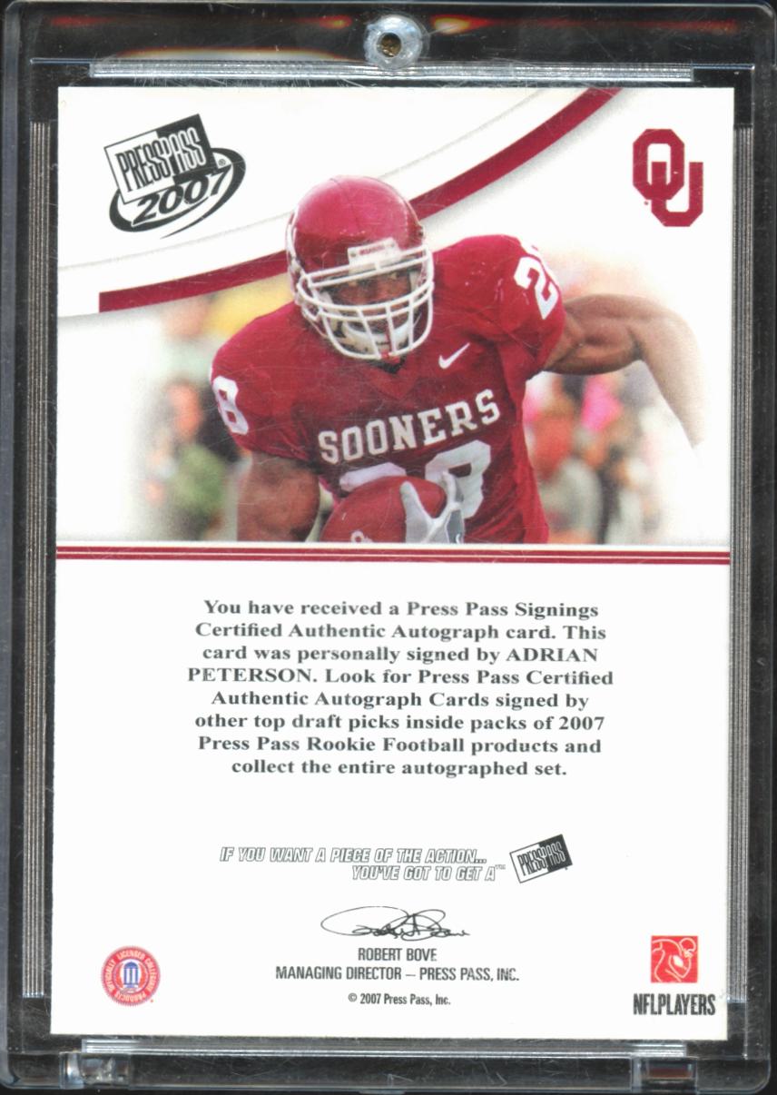 Adrian Peterson 2007 Press Pass Signings Auto /43 Oklahoma Sooners