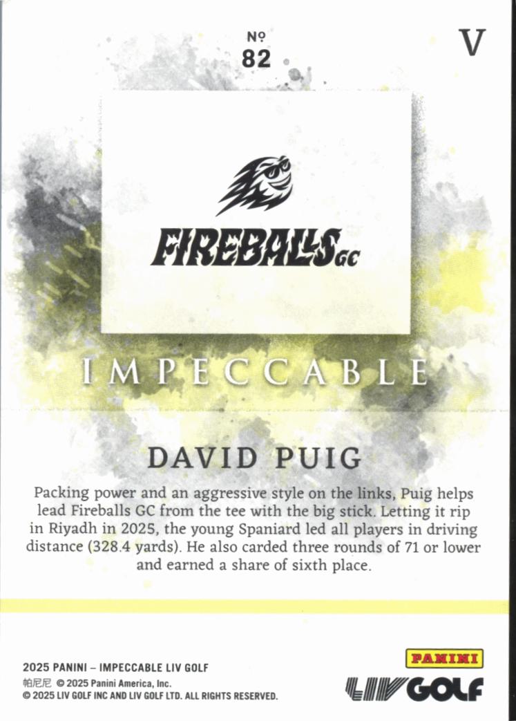 David Puig 2025 Panini Impeccable LIV Golf Holo Silver 3/20 Fireballs GC