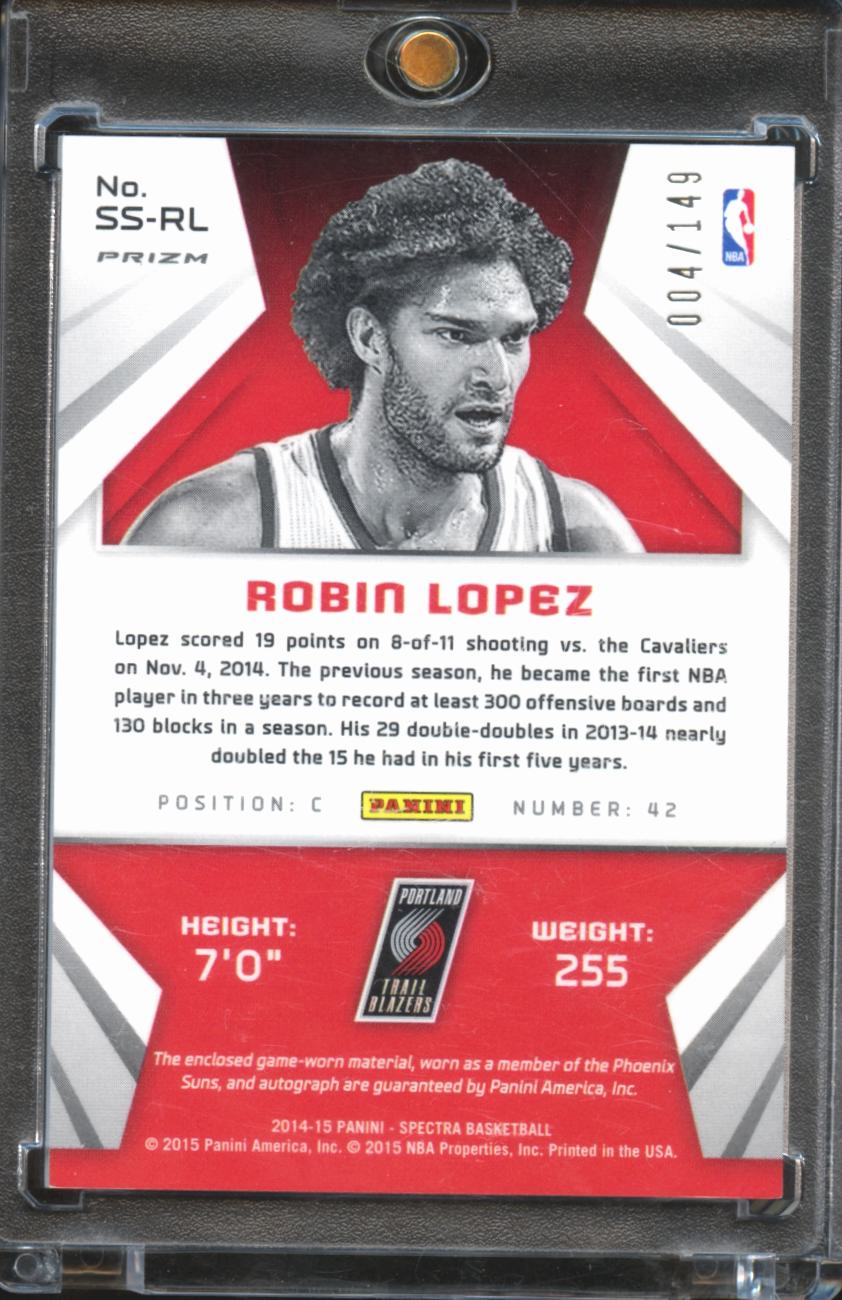 Robin Lopez 2014-15 Spectra Auto Autograph Patch 4/149 Portland Trail Blazers