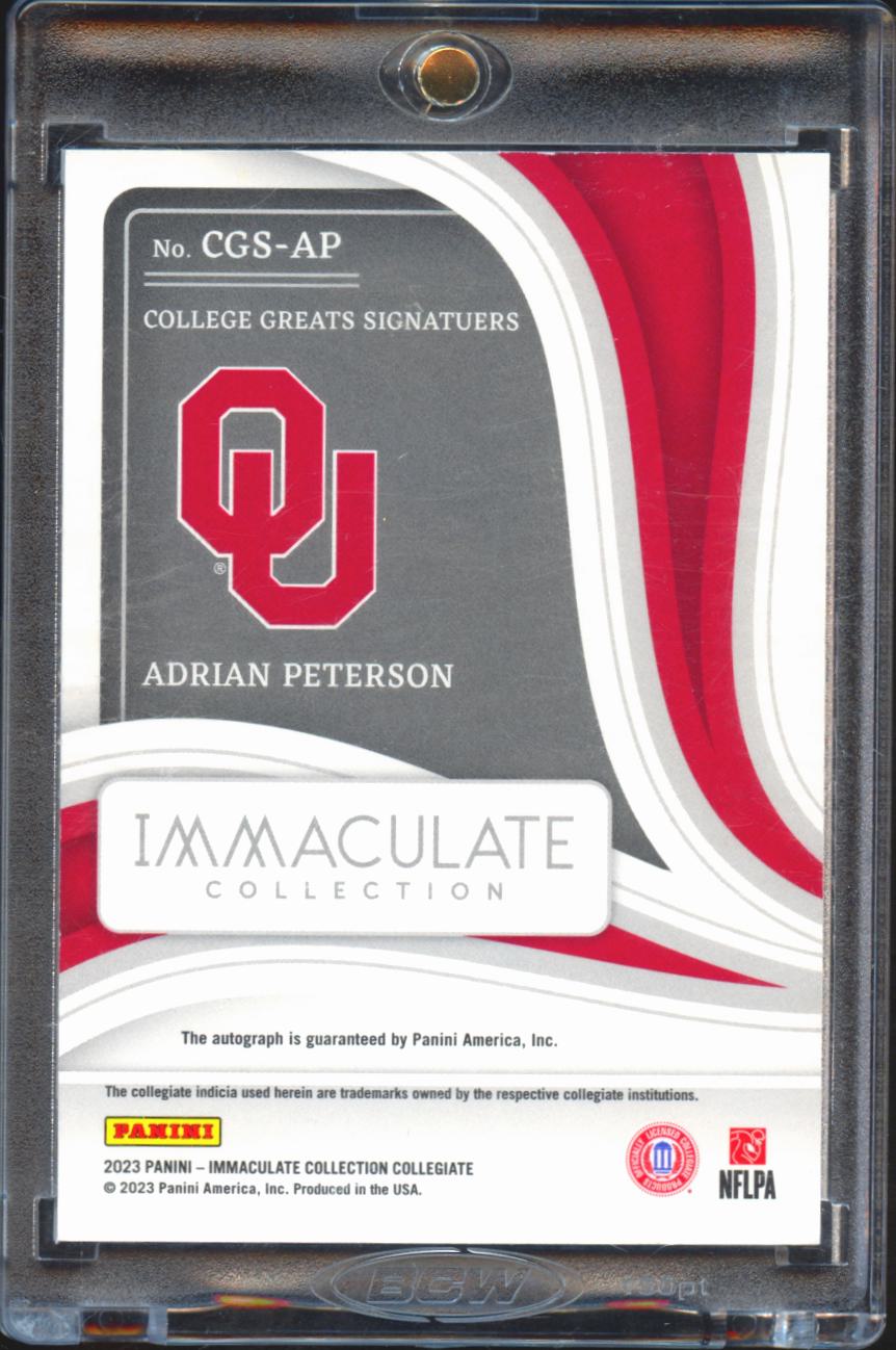 Adrian Peterson 2023 Immaculate Auto Autograph 14/25 Oklahoma Sooners