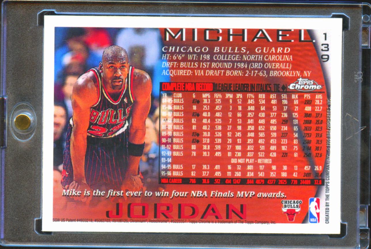 Michael Jordan 1996 Topps Chrome Card #139 Chicago Bulls