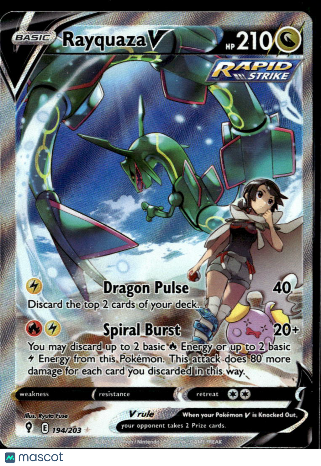 Rayquaza V 2021 Evolving Skies Holo Rare SR FA #194/203